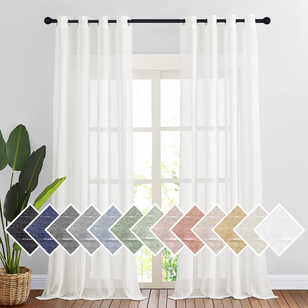 NICETOWN White Sheer Linen Curtains 84 Inch Length 2 Panels Set, W52xL84