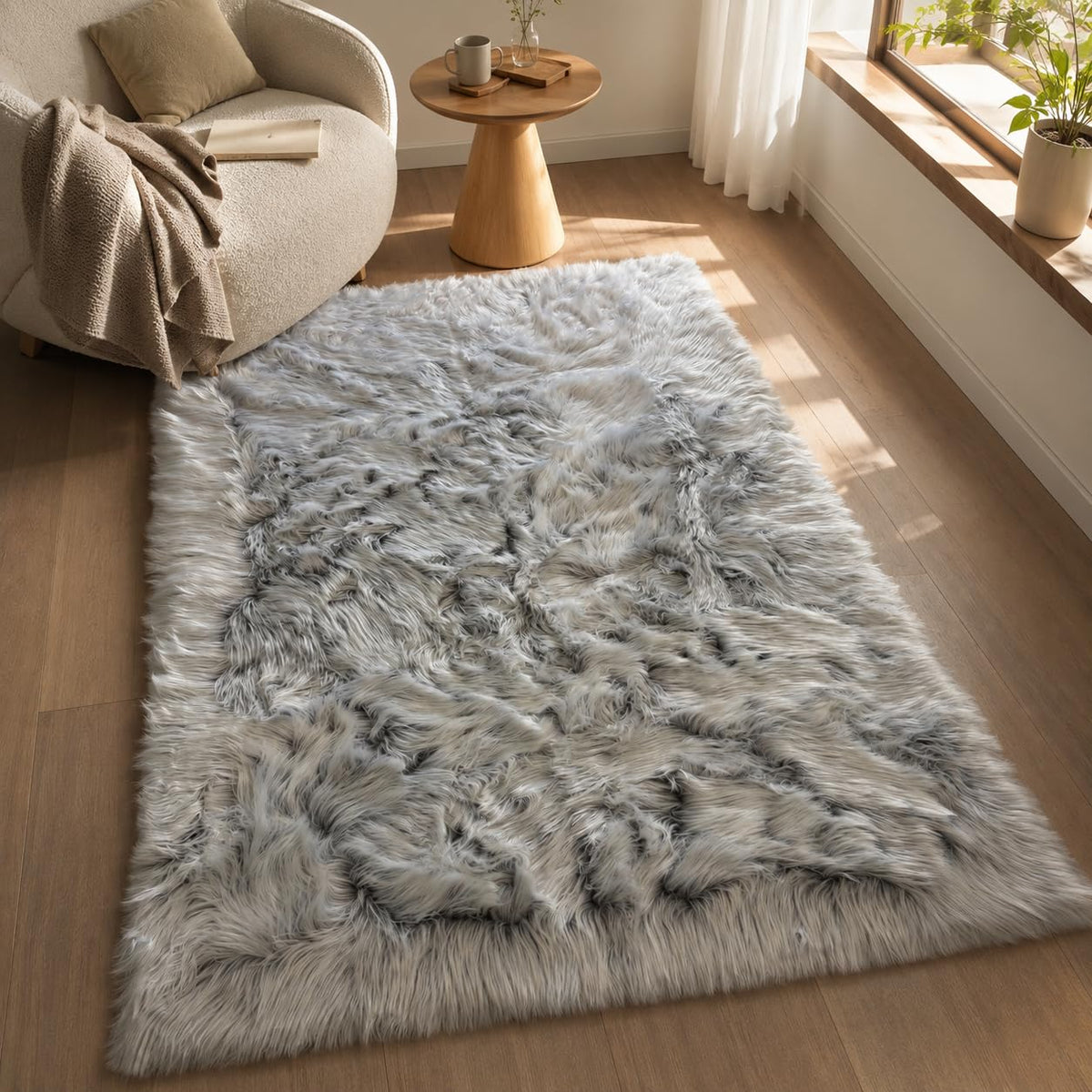 EasyJoy Ultra Soft Fluffy/Fuzzy Shaggy Area Rug Faux Fur Chair Cover Seat Pad for Bedroom Floor Sofa Living Room (2 x 6 ft Sheepskin, Beige)