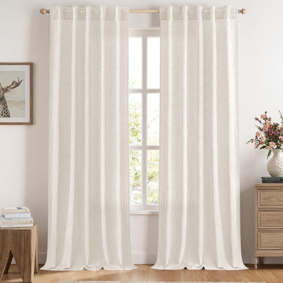 MIULEE Faux Linen Curtains 84 Inch Length 2 Panels Natural Semi Sheer Curtain with Back Tab Rod Pocket, Light Filtering Window Privacy Burlap Drapes for Living Room Bedroom 42W x 84L Linen