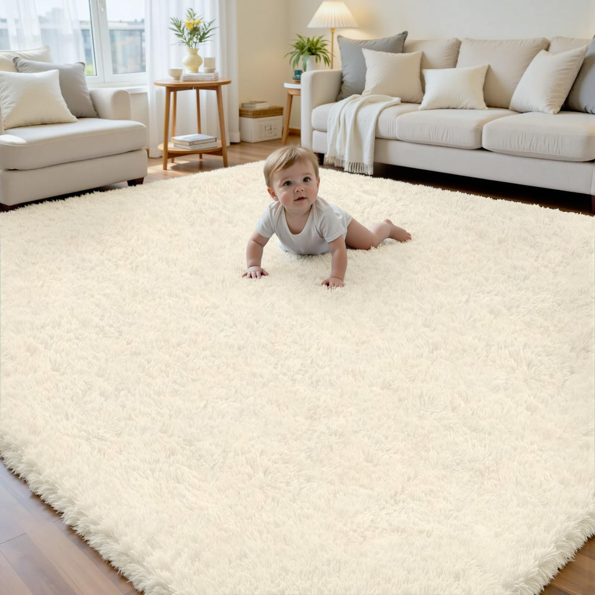 6x9 Black Fluffy Fuzzy Shag Area Rug for Living Room, Bedroom, Dorm Carpet