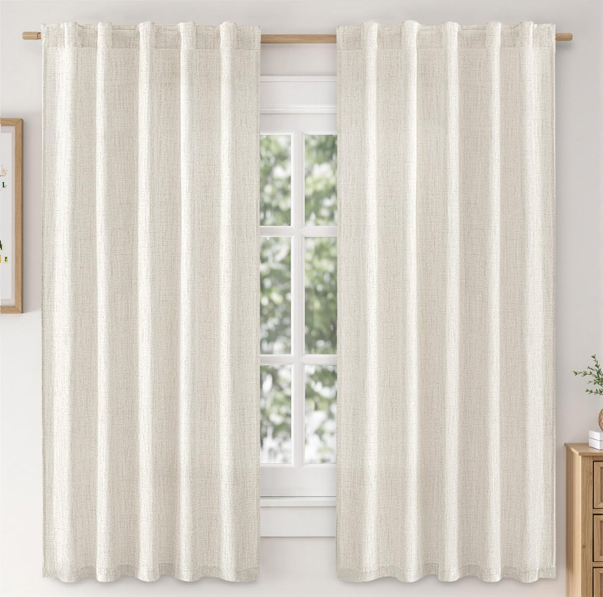 MIULEE Faux Linen Curtains 84 Inch Length 2 Panels Natural Semi Sheer Curtain with Back Tab Rod Pocket, Light Filtering Window Privacy Burlap Drapes for Living Room Bedroom 42W x 84L Linen