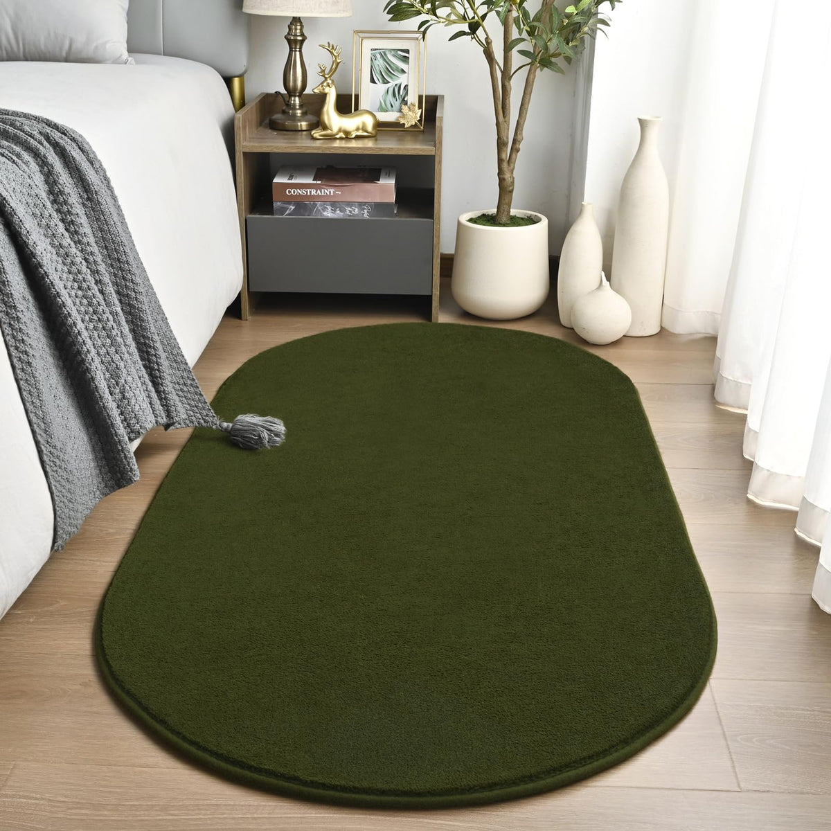 Amearea Soft Oval Rugs for Bedroom, 2.6 x 5.3 Black Bedroom Bedside Rug