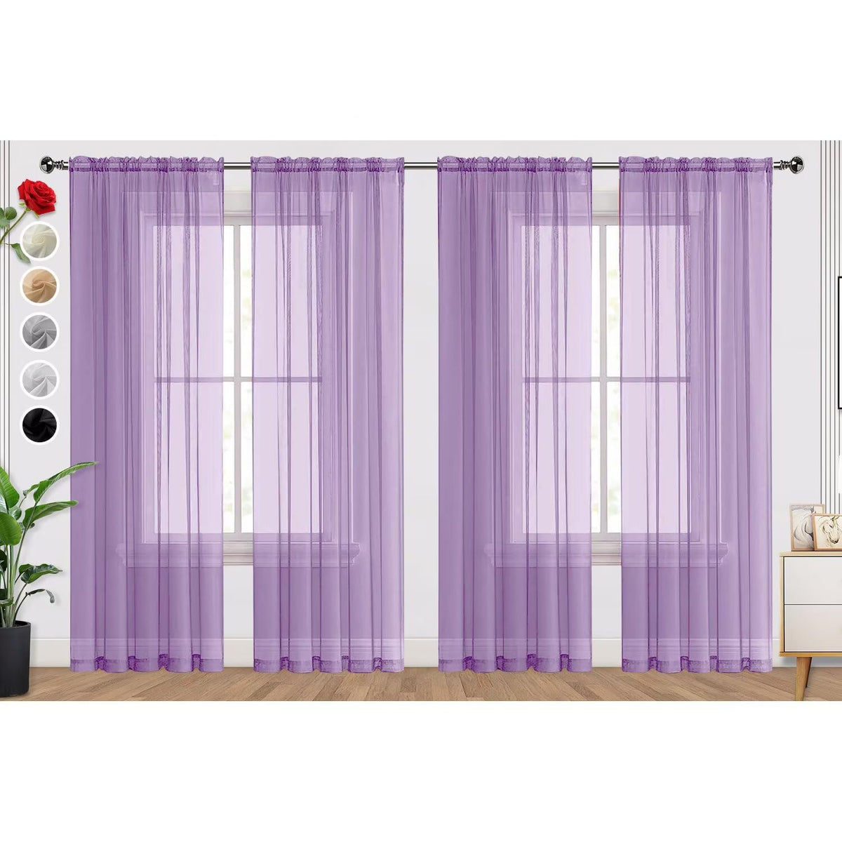 SpaceDresser Basic Rod Pocket Sheer Voile Window Curtain Panels White 1 Pair 2 Panels 52 Width 84 Inch Long for Kitchen Bedroom Children Living Room Yard(White,52 W x 84 L)