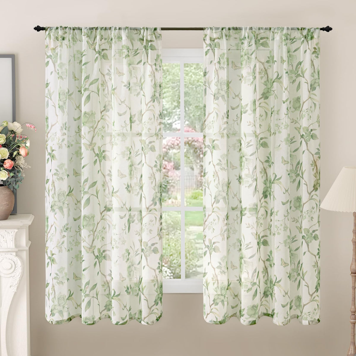 Lajode Pink Floral Sheer Curtains for Girls Room - 52x84 Inch 2 Panels