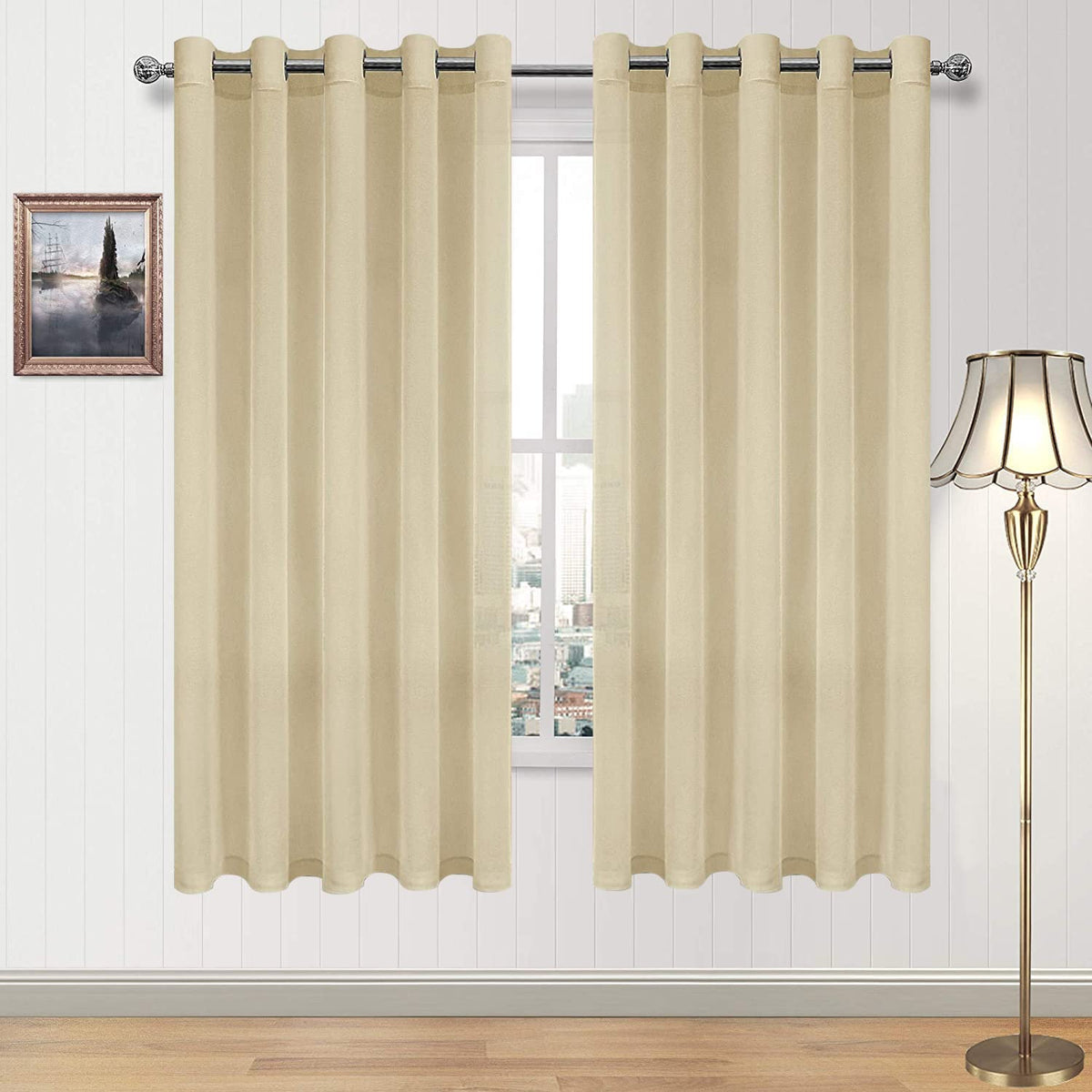 DWCN White Sheer Curtains Linen Look Semi Transparent Voile Grommet White Curtains for Living Dining Room Drapes 52 x 84 Inch Long, Set of 2 Panels