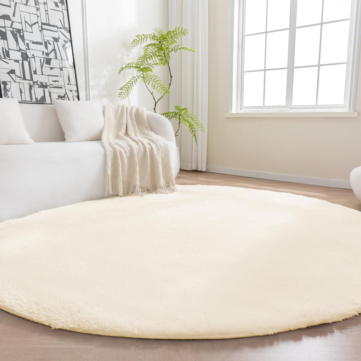 Amazon Basics Fluffy Washable Area Rug, Shaggy Carpet for Living Room, Bedroom, 4' W × 6' L, Cream
