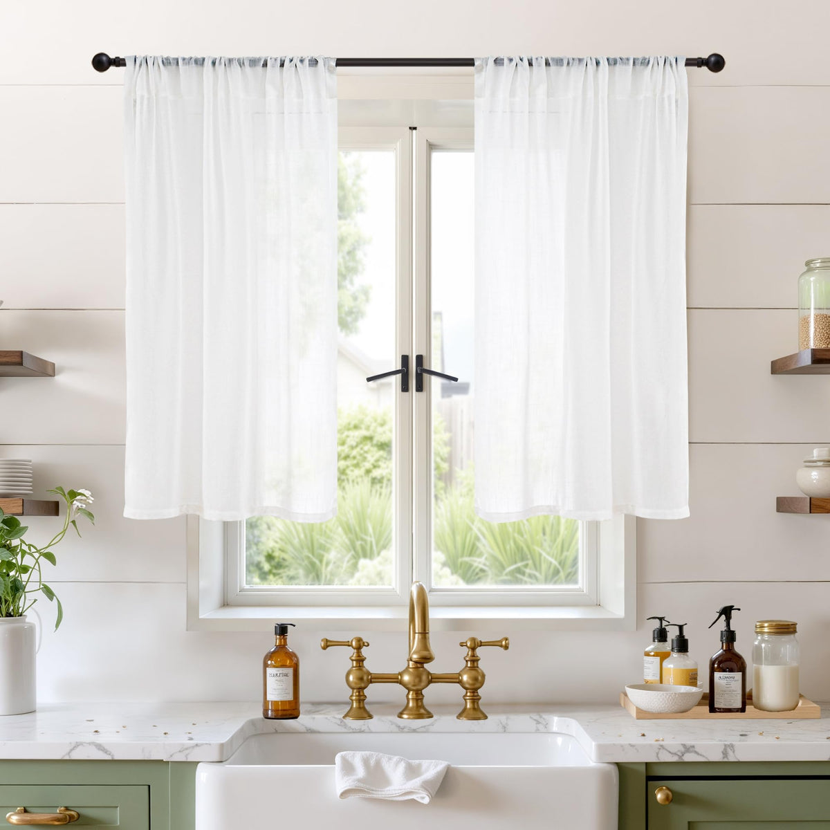 BGment Linen Sheer Curtains 84 Inches Long 2 Panels Set for Living Room