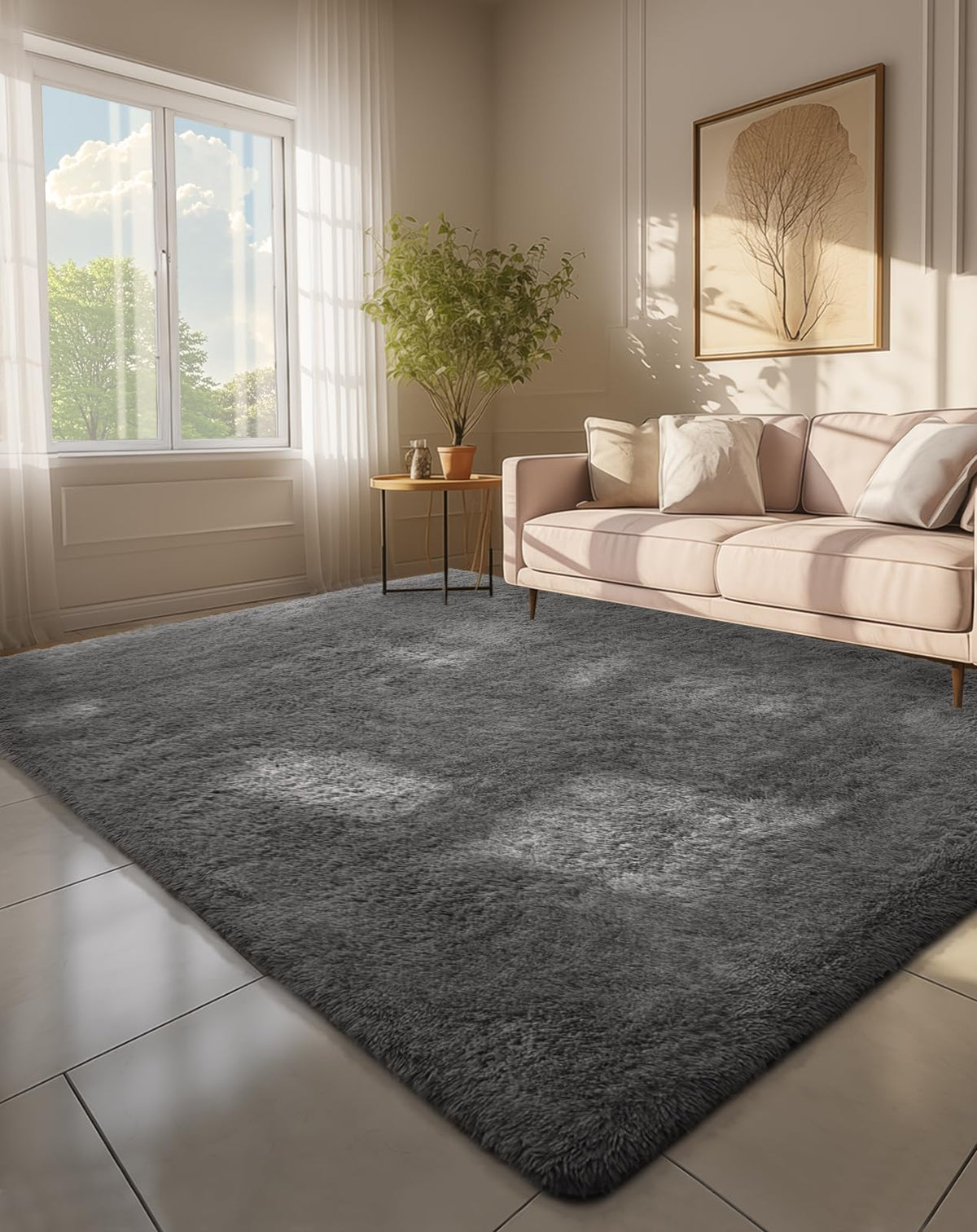Ophanie Area Rugs for Living Room Bedroom, Washable Non-Slip Fluffy Soft Grey Shag Carpet, Indoor Floor Gray 4x6 Fuzzy Shaggy Living Room Plush Rug for Kids Home Dorm Decor Aesthetic
