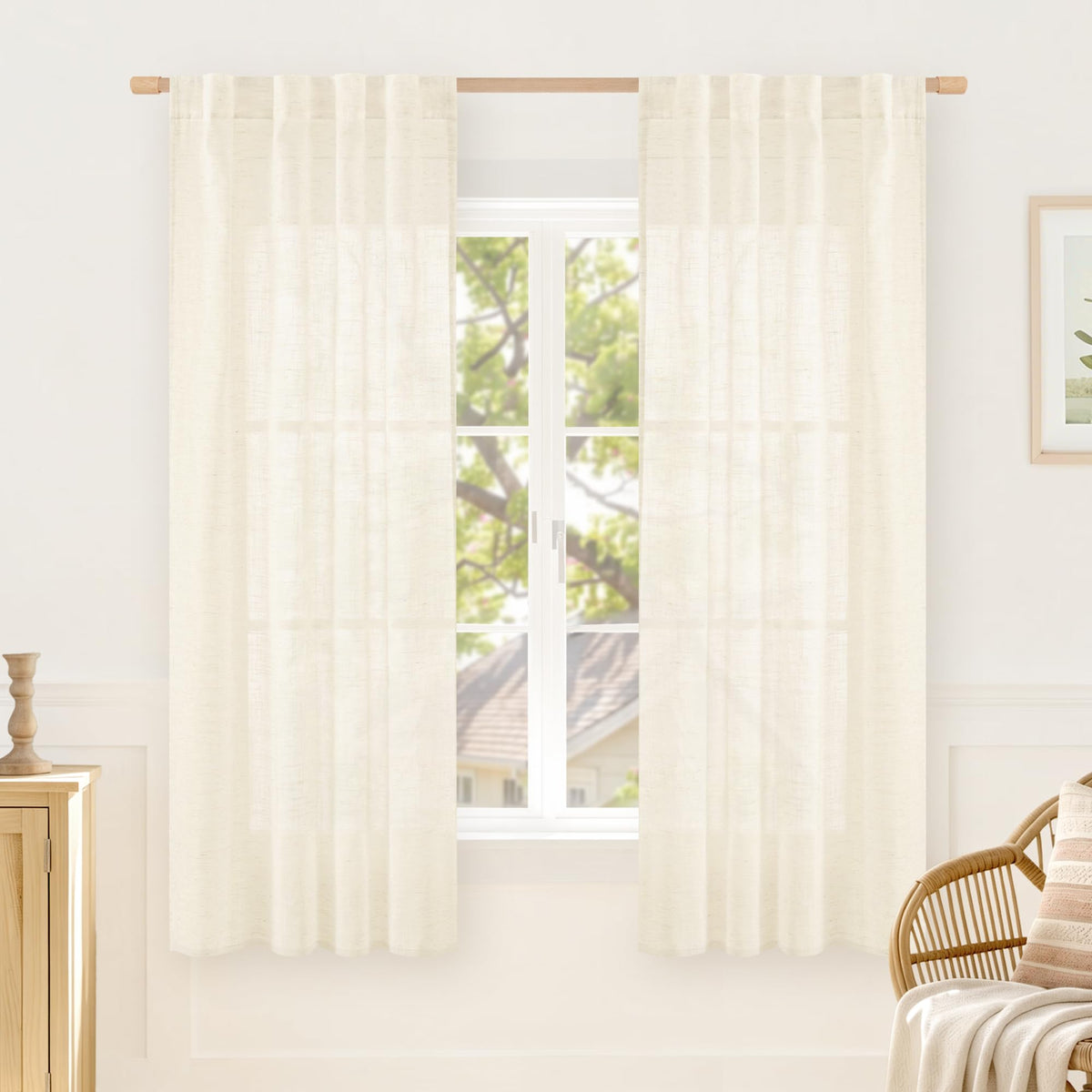 LAMIT Linen Semi Sheer Curtains 84 Inches Long for Living Room 2 Panels