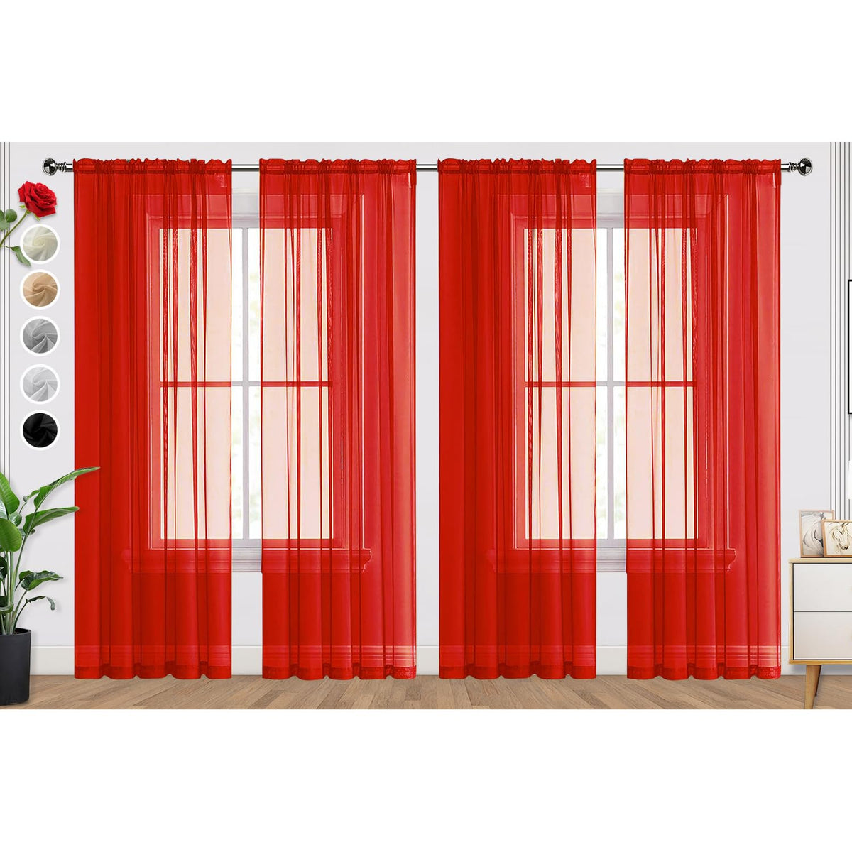 SpaceDresser Basic Rod Pocket Sheer Voile Window Curtain Panels White 1 Pair 2 Panels 52 Width 84 Inch Long for Kitchen Bedroom Children Living Room Yard(White,52 W x 84 L)
