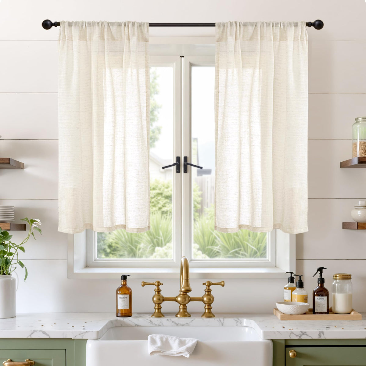 BGment Linen Sheer Curtains 84 Inches Long 2 Panels Set for Living Room