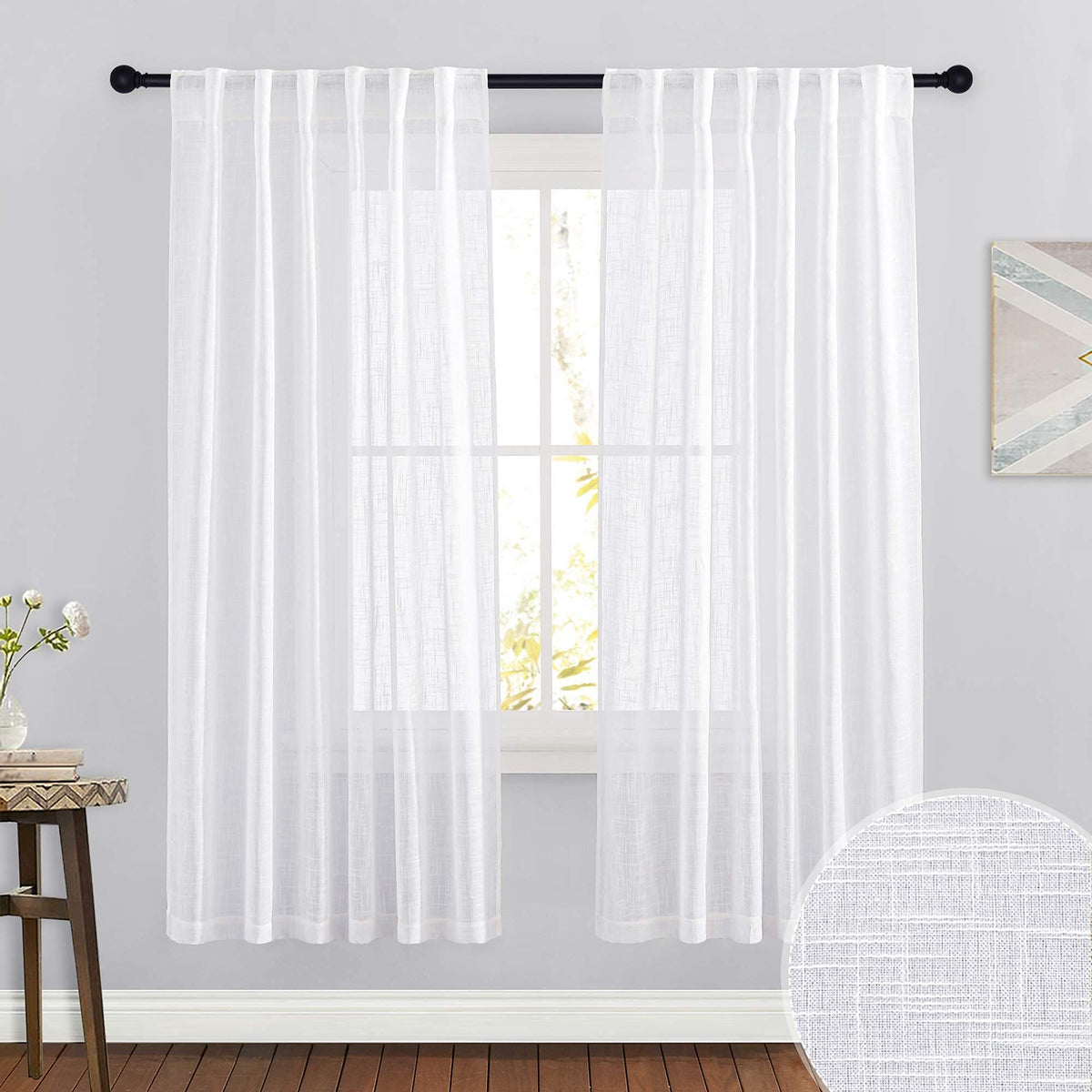 RYB HOME White Sheer Curtains for Living Room Patio Glass Door, W52 x L95