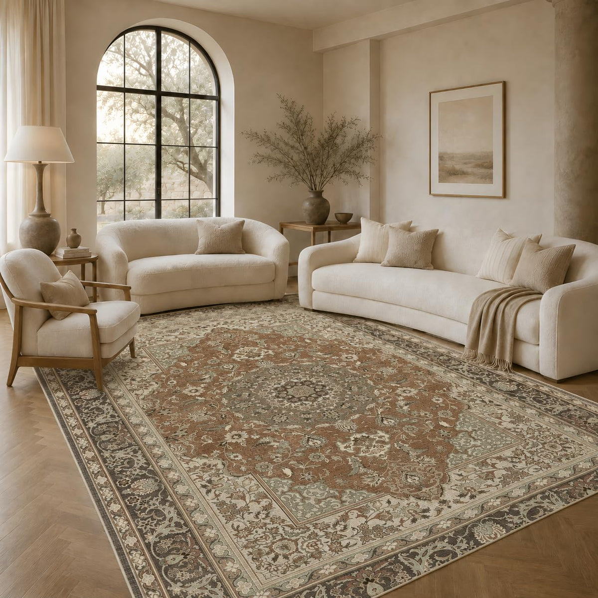 8x10 Area Rugs Living Room: Bedroom Vintage Washable Carpet Beige
