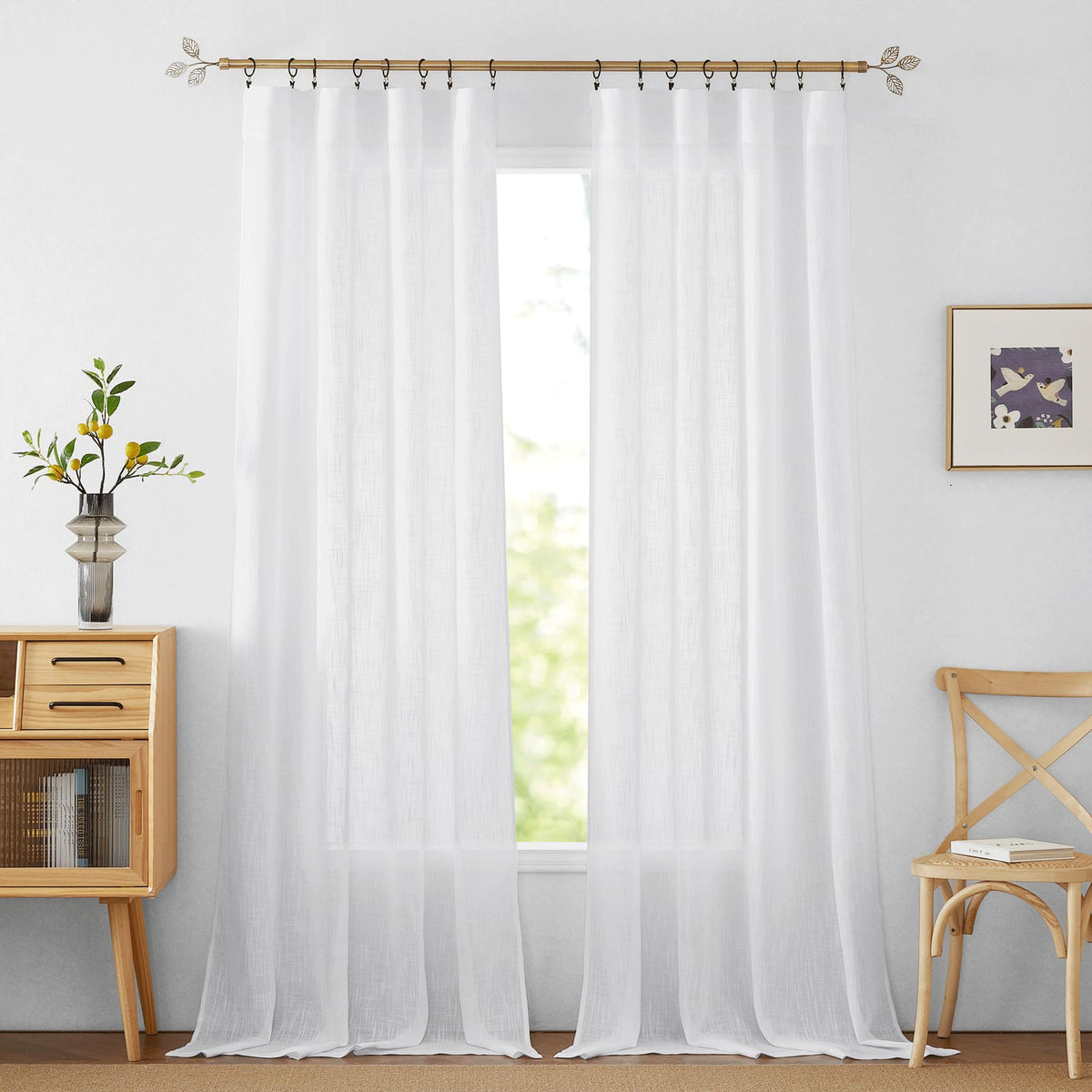 RYB HOME White Semi Sheer Curtains 84 inches Long for Living Room