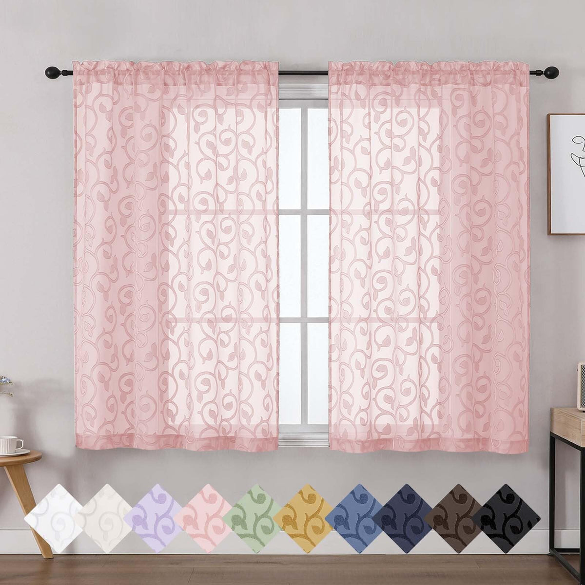 Dusty Blue Sheer Curtains for Bedroom Living Room 72 Inches Long 2 Panels Set, Soft Airy Geometric Jacquard Clip Curtains Drapes, Modern Rod Pocket Door Curtain, 2Pcs Each 42" Wx72 L Inch