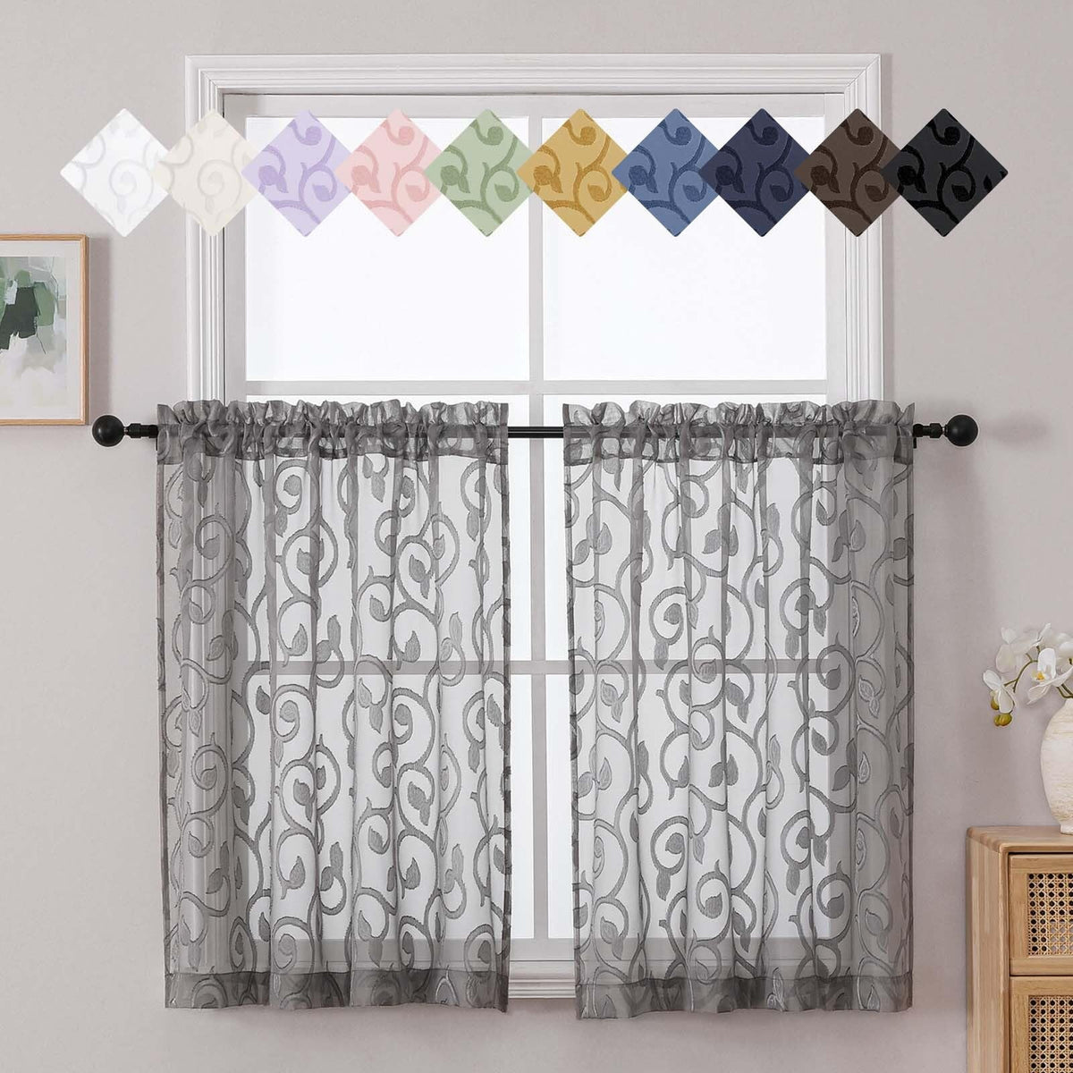 Dusty Blue Sheer Curtains for Bedroom Living Room 72 Inches Long 2 Panels Set, Soft Airy Geometric Jacquard Clip Curtains Drapes, Modern Rod Pocket Door Curtain, 2Pcs Each 42" Wx72 L Inch