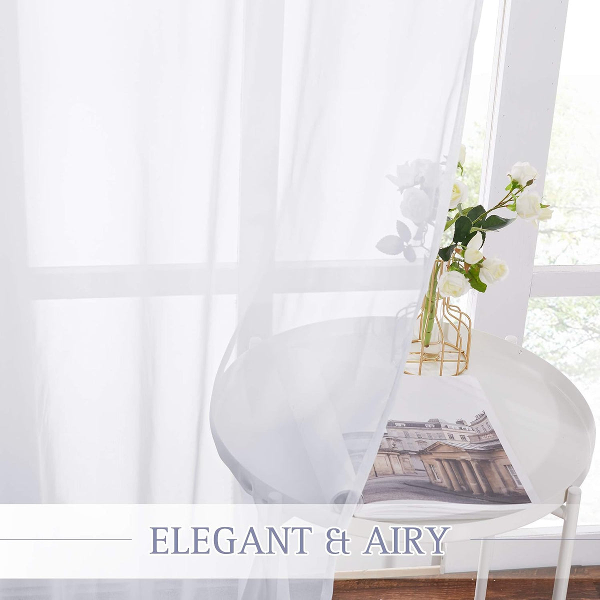 NICETOWN Living Room Window Curtain Extra Long & Wide, Grommet Casual Voile Sheer Airy Window Treatment Sweep to Floor for Sliding/French Door, Ivory, W100 x L108, 1 Panel