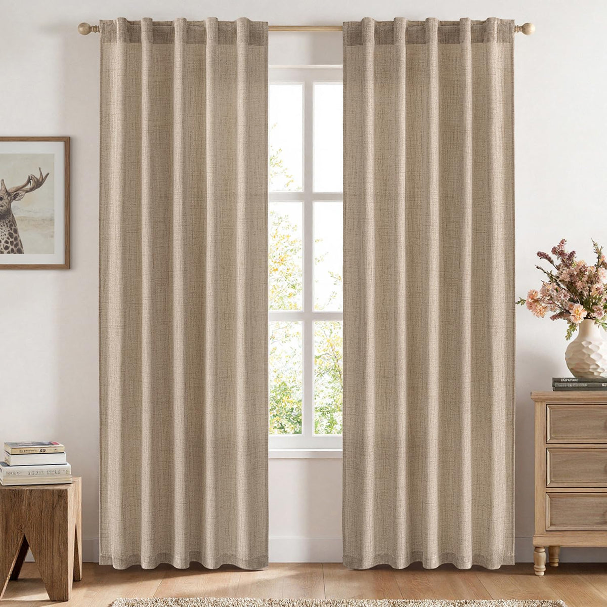 MIULEE Faux Linen Curtains 84 Inch Length 2 Panels Natural Semi Sheer Curtain with Back Tab Rod Pocket, Light Filtering Window Privacy Burlap Drapes for Living Room Bedroom 42W x 84L Linen