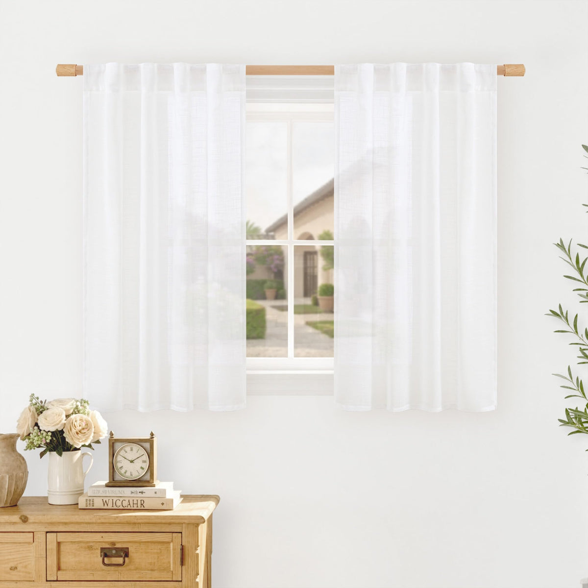 LAMIT Linen Semi Sheer Curtains 84 Inches Long for Living Room 2 Panels