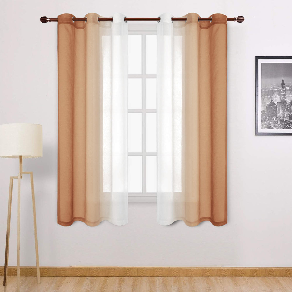 DWCN Blue Linen Ombre Sheer Curtains - Semi Voile Gradient Grommet Top Curtains for Bedroom and Living Room, Set of 2 Window Curtain Panels, 52 x 84 Inches Long, Denim Blue