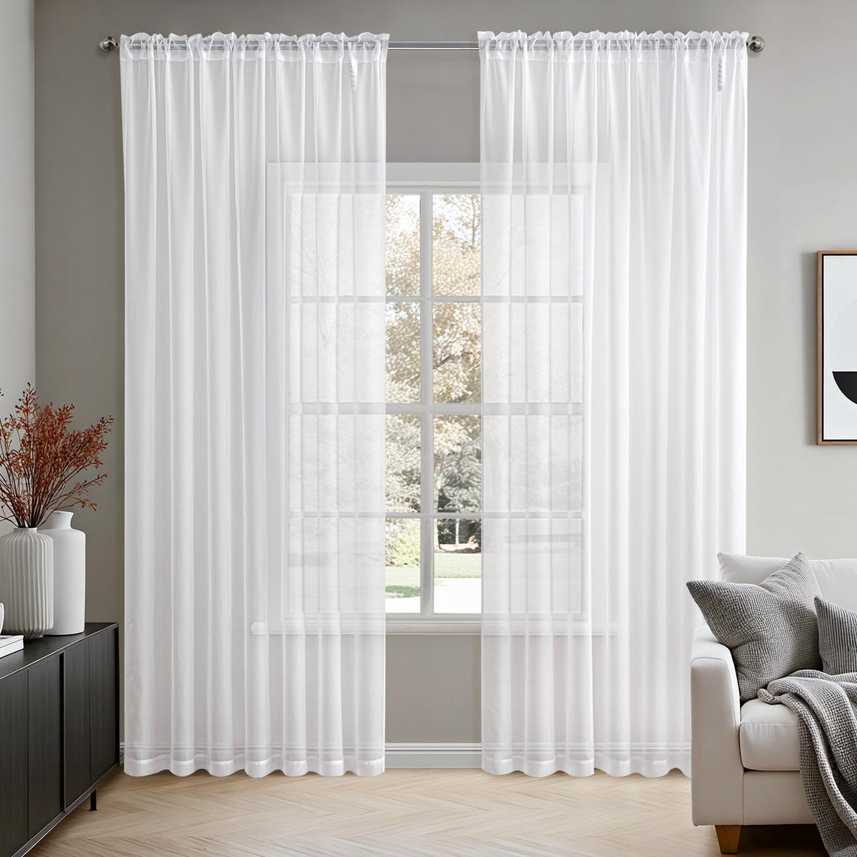 MIULEE 2 Panels White Sheer Curtains for Living Room 54 X 105 Inches