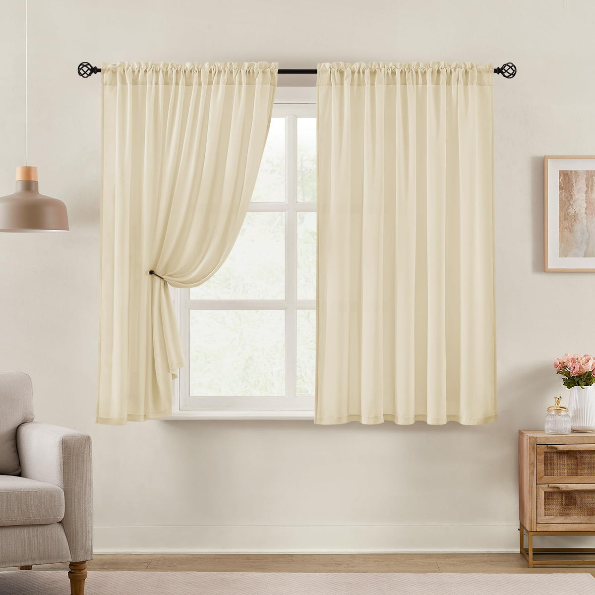 HOMEIDEAS Non-See-Through White Privacy Semi Sheer Curtains, 52 X 84 Inches