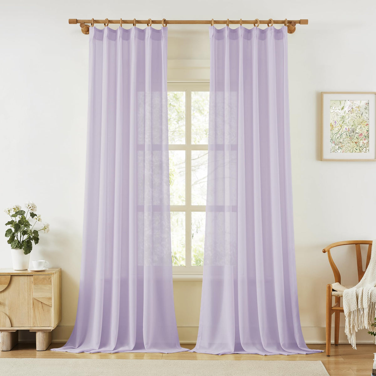 KangBang White Pinch Pleated Sheer Curtains 84 Inches Long 2 Panels