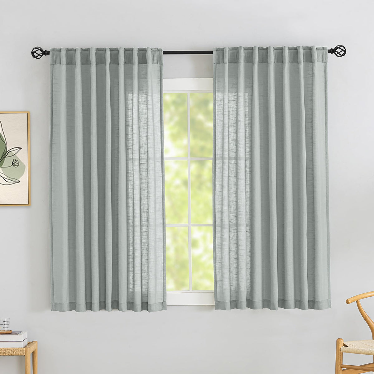 Natural Linen 144 Inch Length Curtains for Tall Floor Ceiling Villa Living Room -Cream Ivory Bak Tab Hooks Pleated Easy Open Sliding Semi Sheer 144 inch Extra Long 2 Story Window Curtains,12 Foot