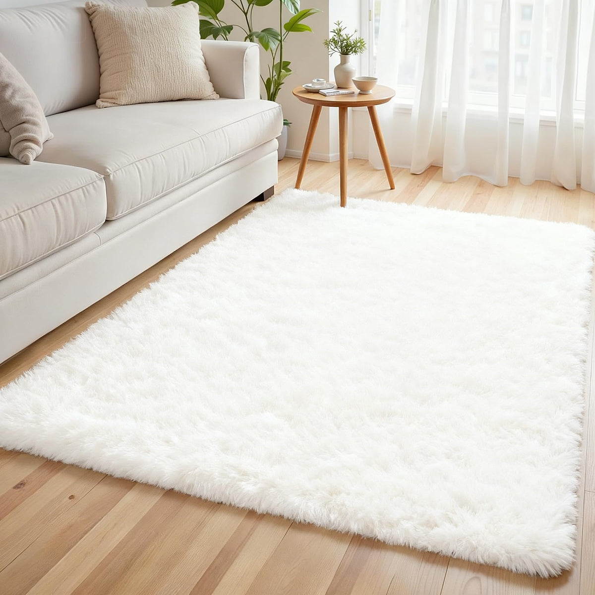 6x9 Black Fluffy Fuzzy Shag Area Rug for Living Room, Bedroom, Dorm Carpet