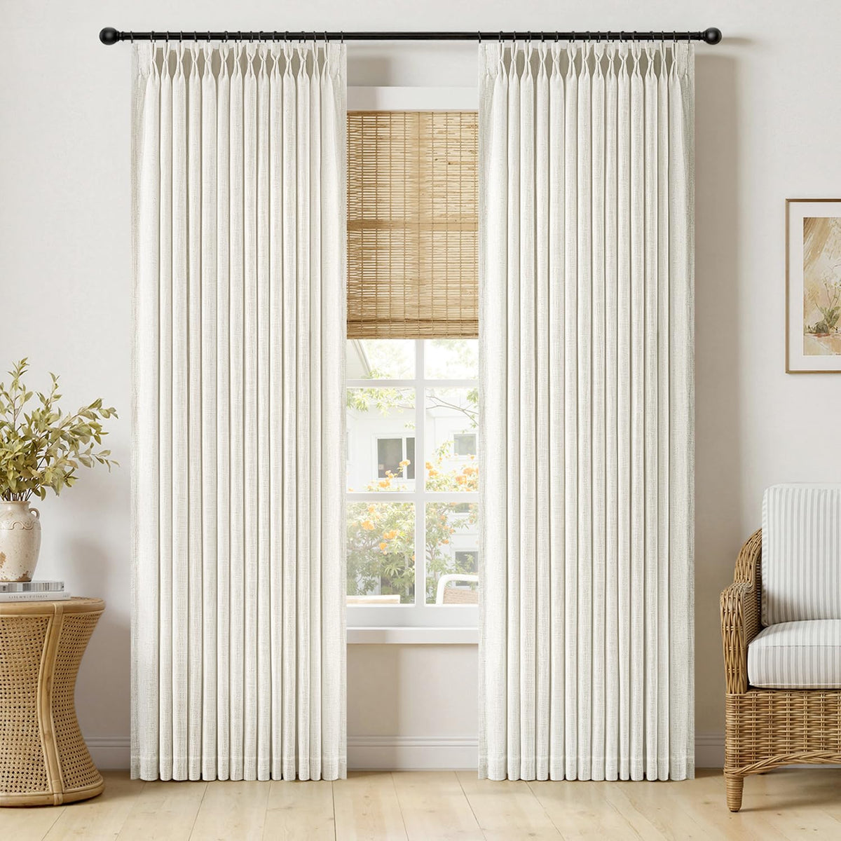 MIULEE Pinch Pleated Thick Linen Curtains 96 Inches Burlap Brown Curtains