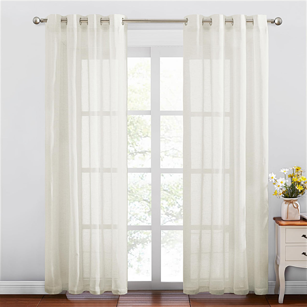 NICETOWN White Sheer Linen Curtains 84 Inch Length 2 Panels Set, W52xL84