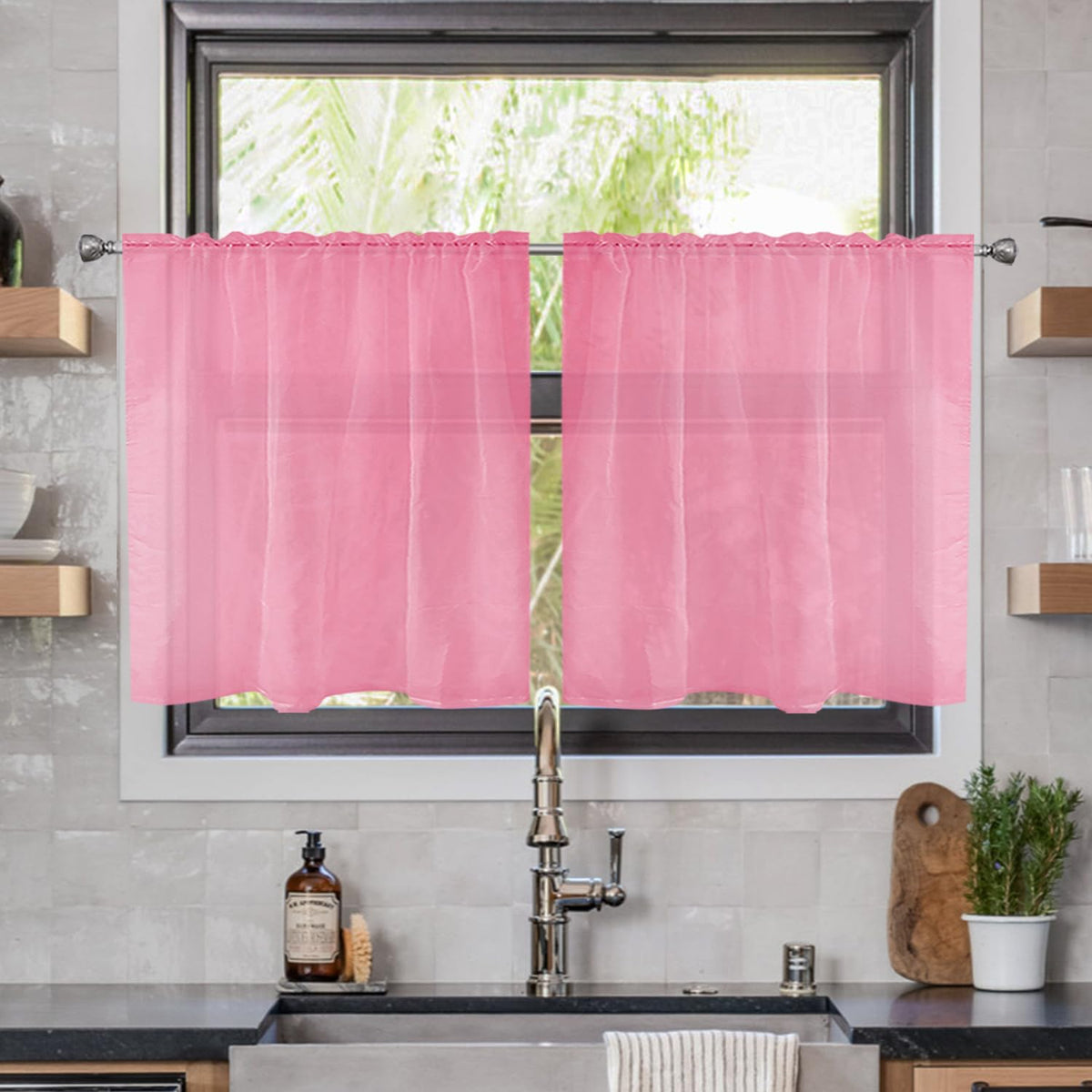 youleyar Solid Sheer Rod Pocket Curtain Voile Draperies 2 Panels White Beige Black Grey Coffee 52 Inch Width 84 Inch Long 1 Pair for Kitchen Bedroom Children Living Room Yard (Orange,52Wｘ84L)