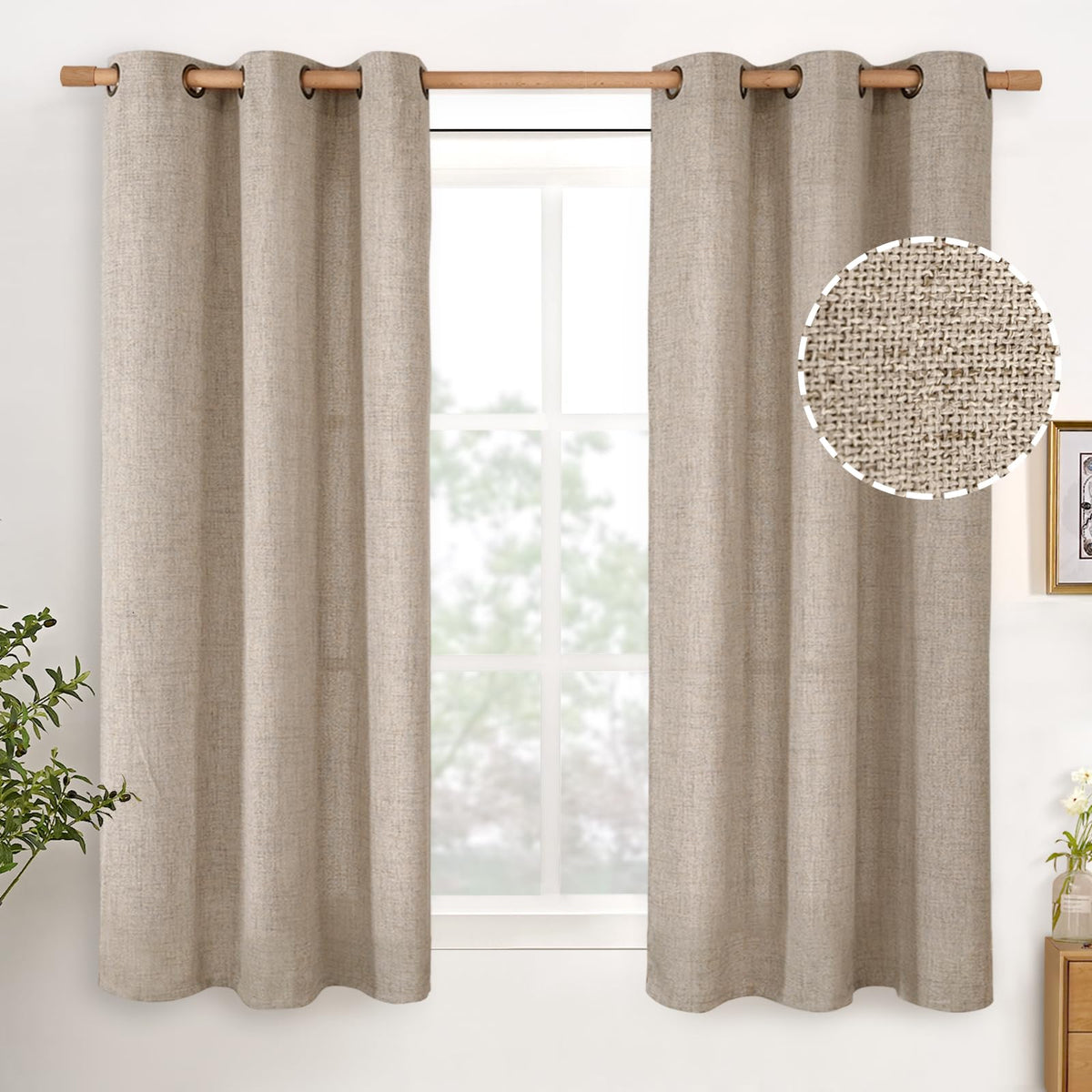 YoungsTex Linen Semi Sheer Curtains 63 Inch Length, Light Filtering Drapes