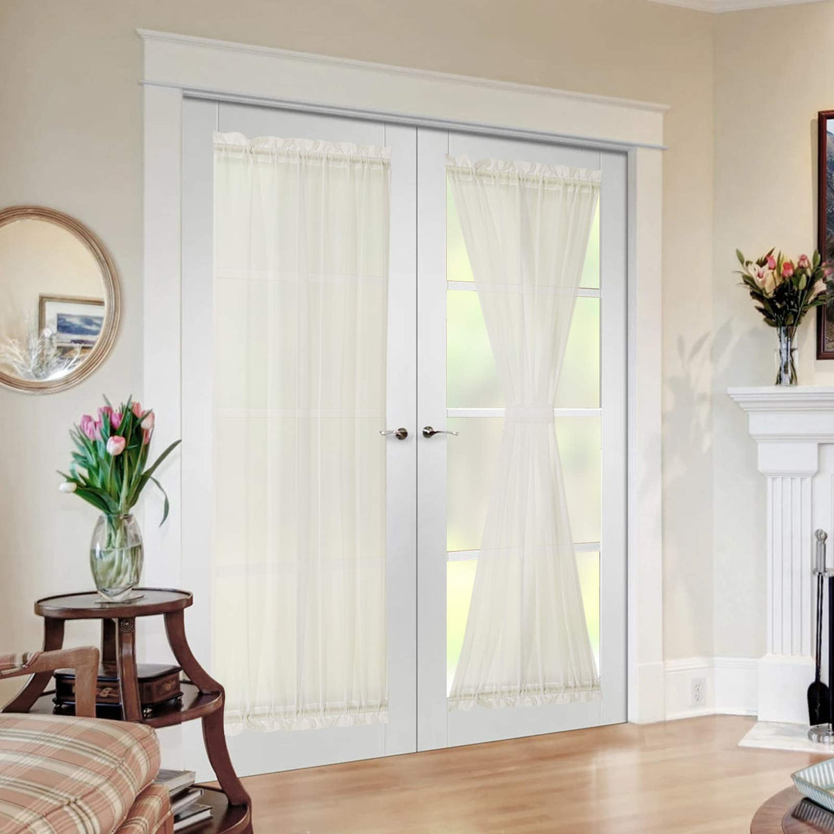 MIULEE White 54 Wide and 72 Inches Length French Door Sheer Curtains