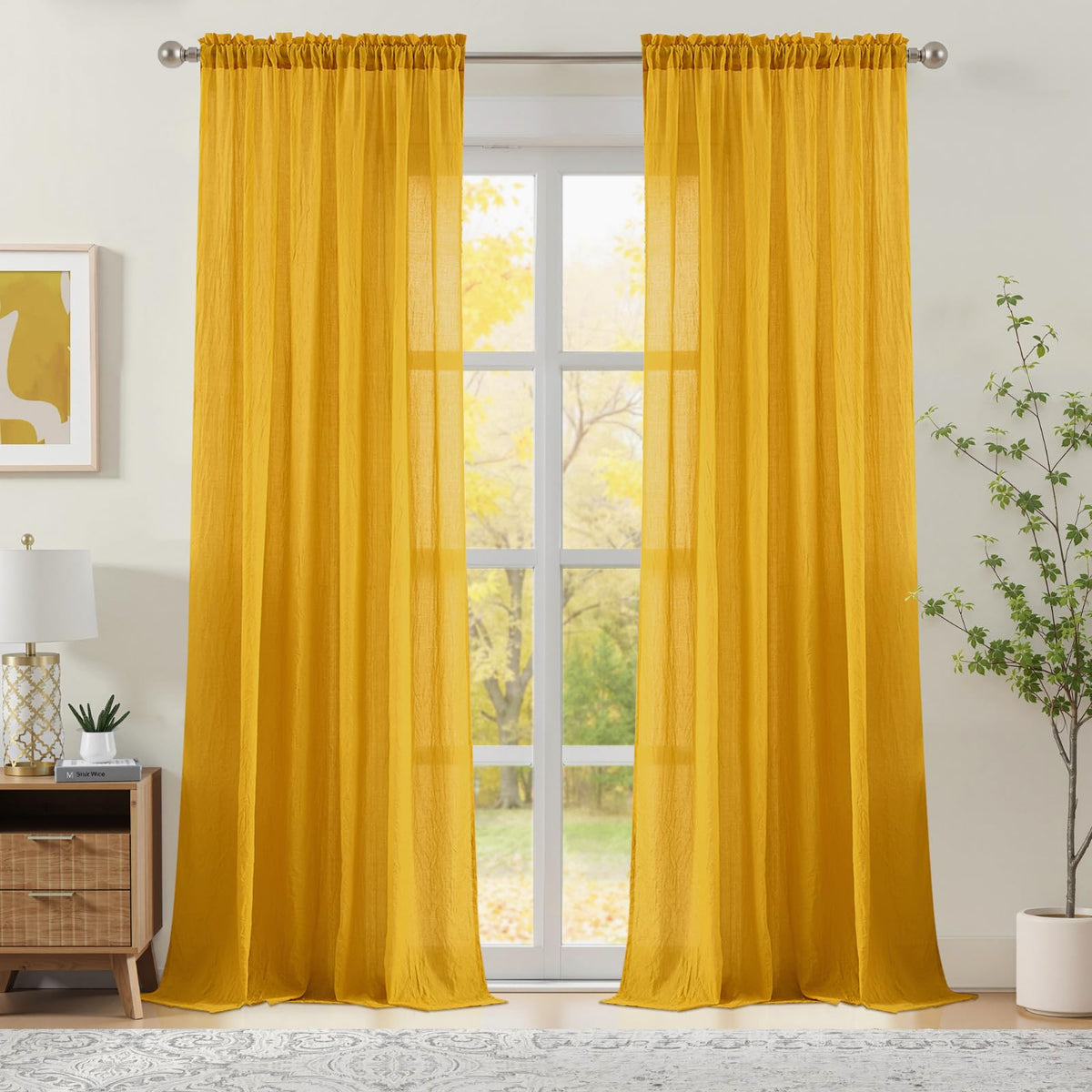 Melodieux Blush Pink Cotton Sheer Curtains 84 Inches Long, Bedroom Living Room Natural Light Filtering Crepe Voile Drapes Rustic Crinkle Linen Sheer Curtains Rod Pocket, 52" W x 84" L, 2 Panels