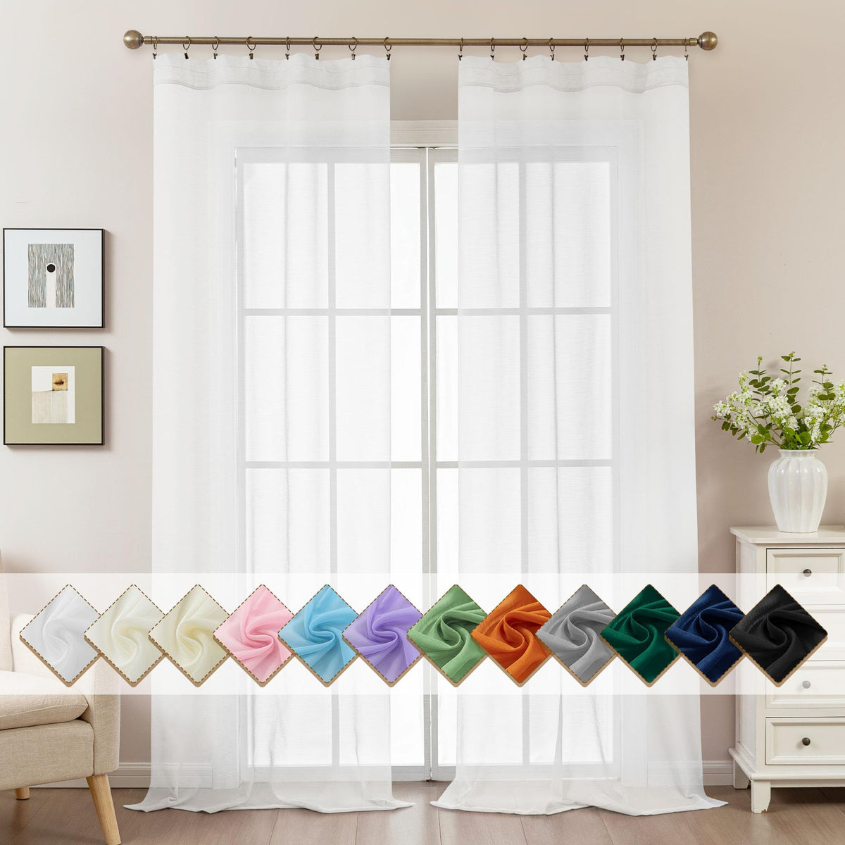 Natural Sheer Curtains 96 Inches Long Rod Pocket