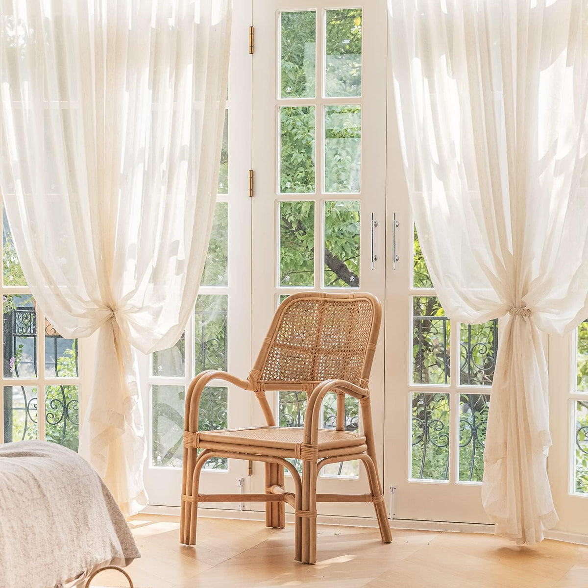 FMFUNCTEX Beige Linen Pinch Pleated Sheer Curtains, 96 Inches, 2 Panels