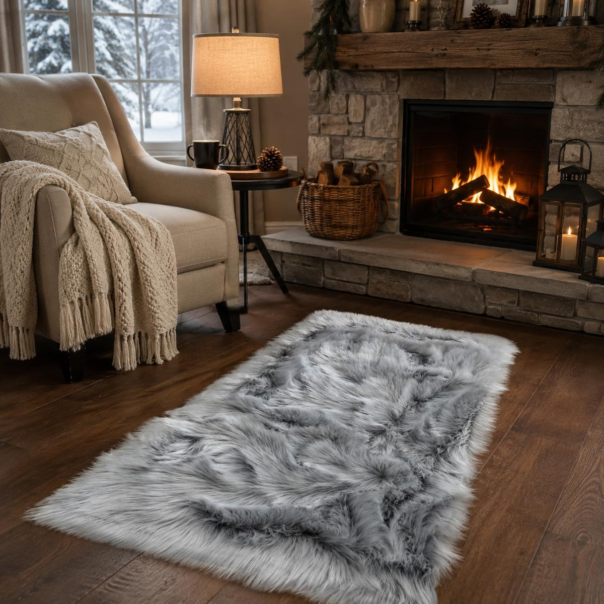 EasyJoy Ultra Soft Fluffy/Fuzzy Shaggy Area Rug Faux Fur Chair Cover Seat Pad for Bedroom Floor Sofa Living Room (2 x 6 ft Sheepskin, Beige)