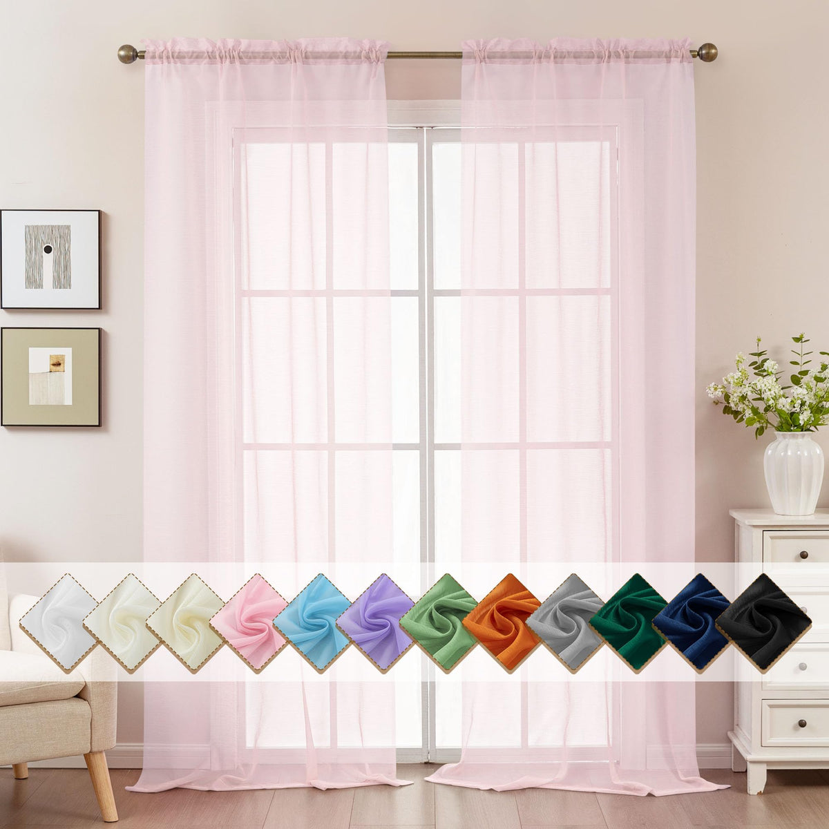 Natural Sheer Curtains 96 Inches Long Rod Pocket