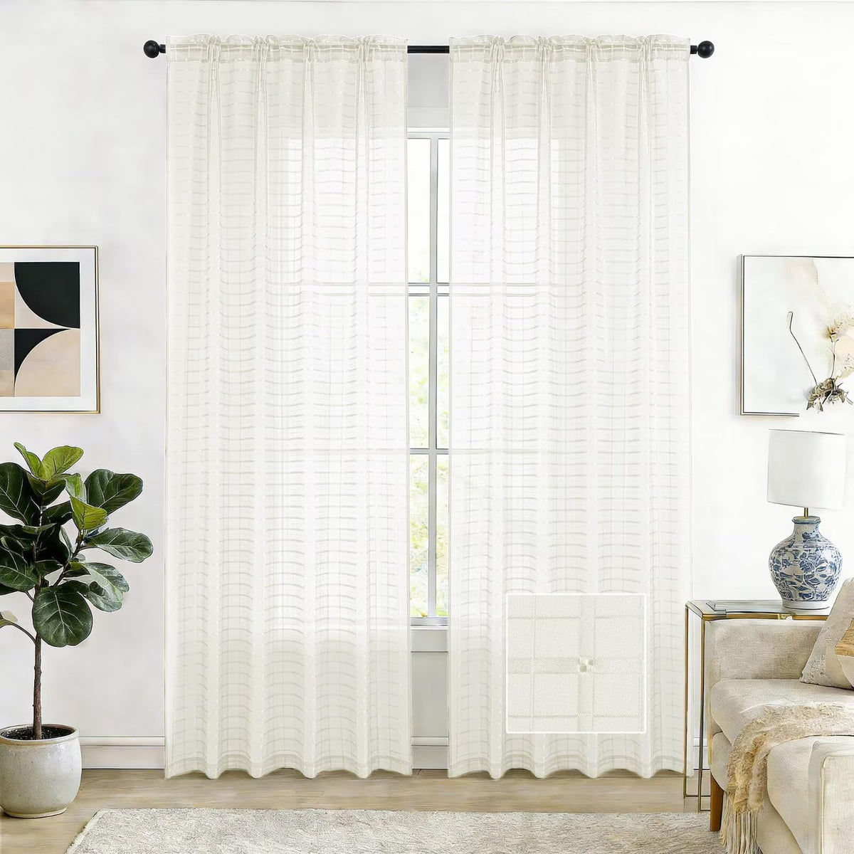 SpaceDresser Basic Rod Pocket Sheer Voile Window Curtain Panels White 1 Pair 2 Panels 52 Width 84 Inch Long for Kitchen Bedroom Children Living Room Yard(White,52 W x 84 L)