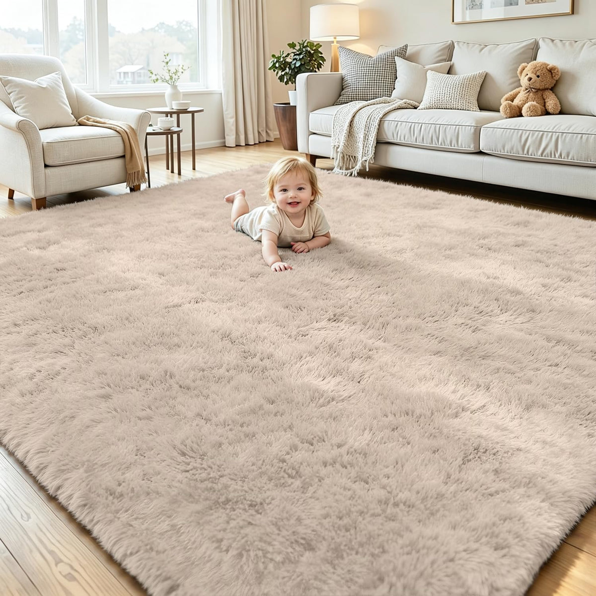 8x10 Black Area Rug for Living Room Bedroom, Soft Fluffy Fuzzy Fur Shag Rug