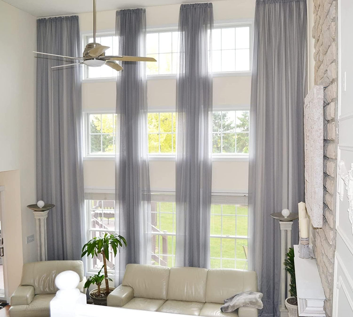 Ikiriska Extra Long Sheer Voile Curtain Sheer Voile with Pocket top (1 Panel) Custom Made (White, 9 ft)