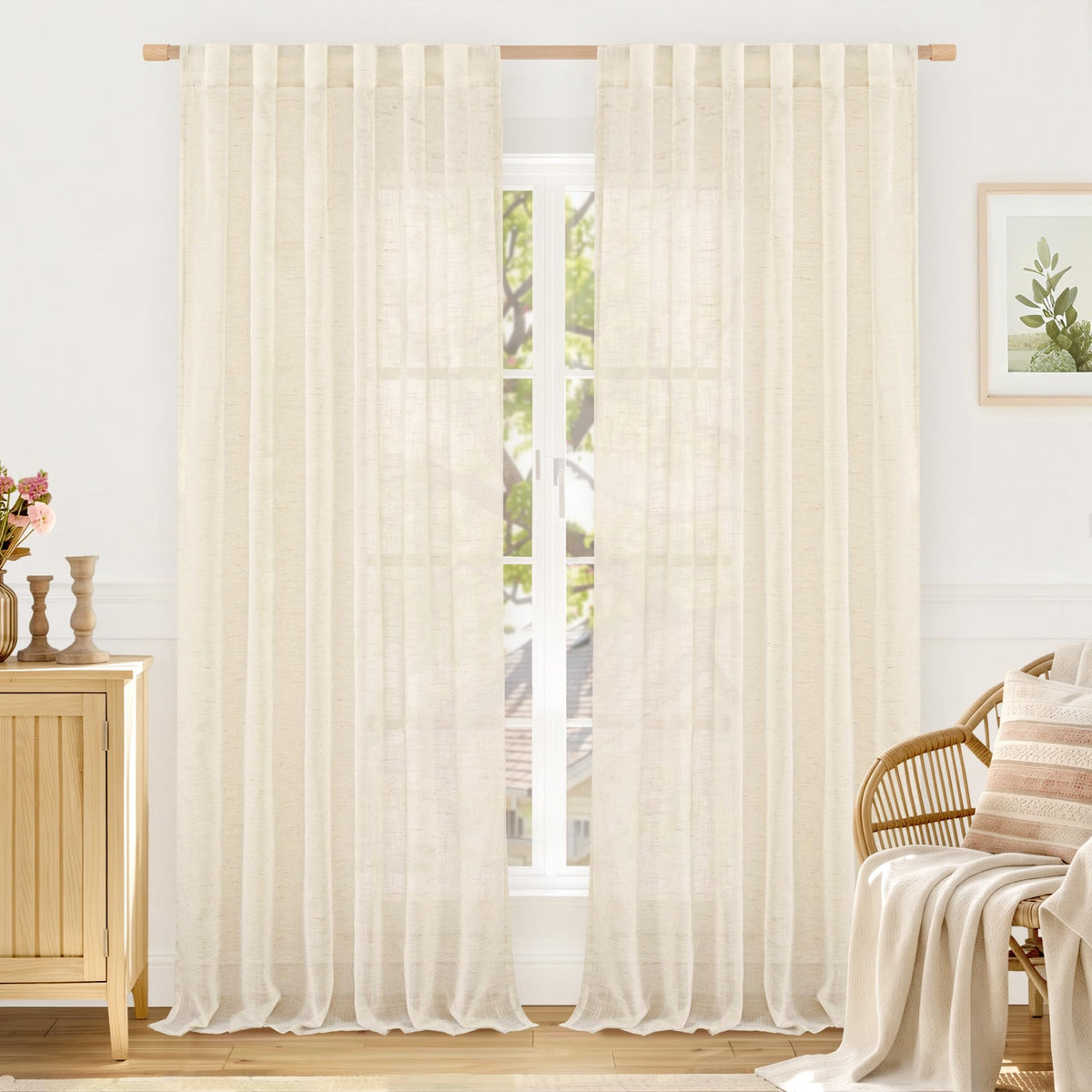 LAMIT Linen Semi Sheer Curtains 84 Inches Long for Living Room 2 Panels