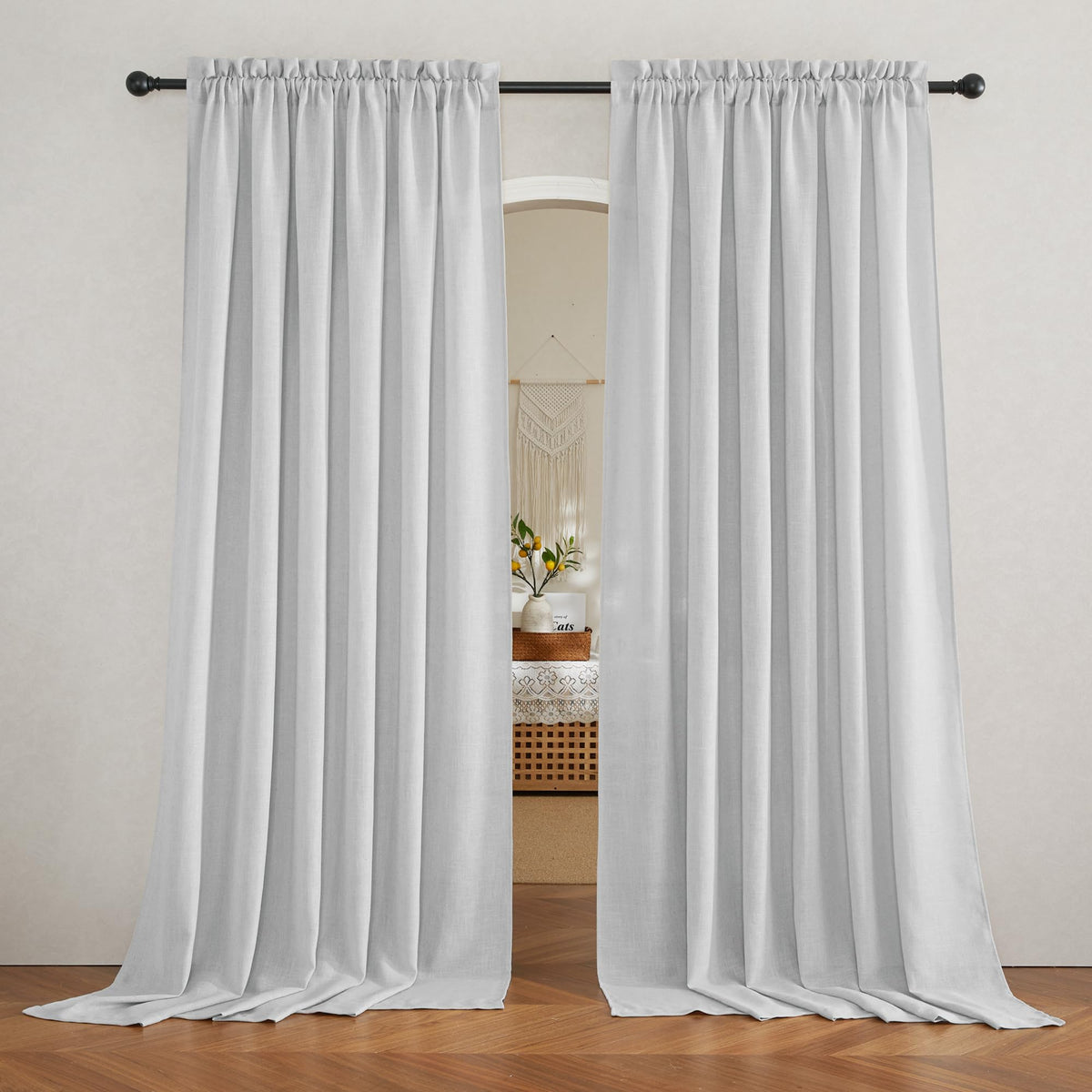 RYB HOME White Semi Sheer Curtains 84 inches Long for Living Room