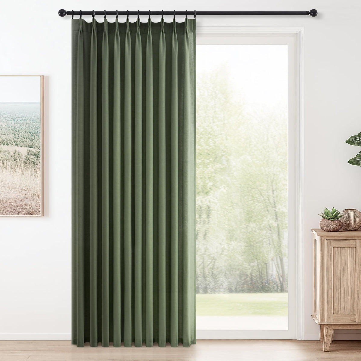 96 Inches Long Pinch Pleated Semi Sheer Curtains,Natural Linen Blended Light Filtering Window Curtains 96 Length 2 Panels for Living Room Bedroom Pinch Pleat Drapes with Hooks 2 Panels 40" Wx96 L