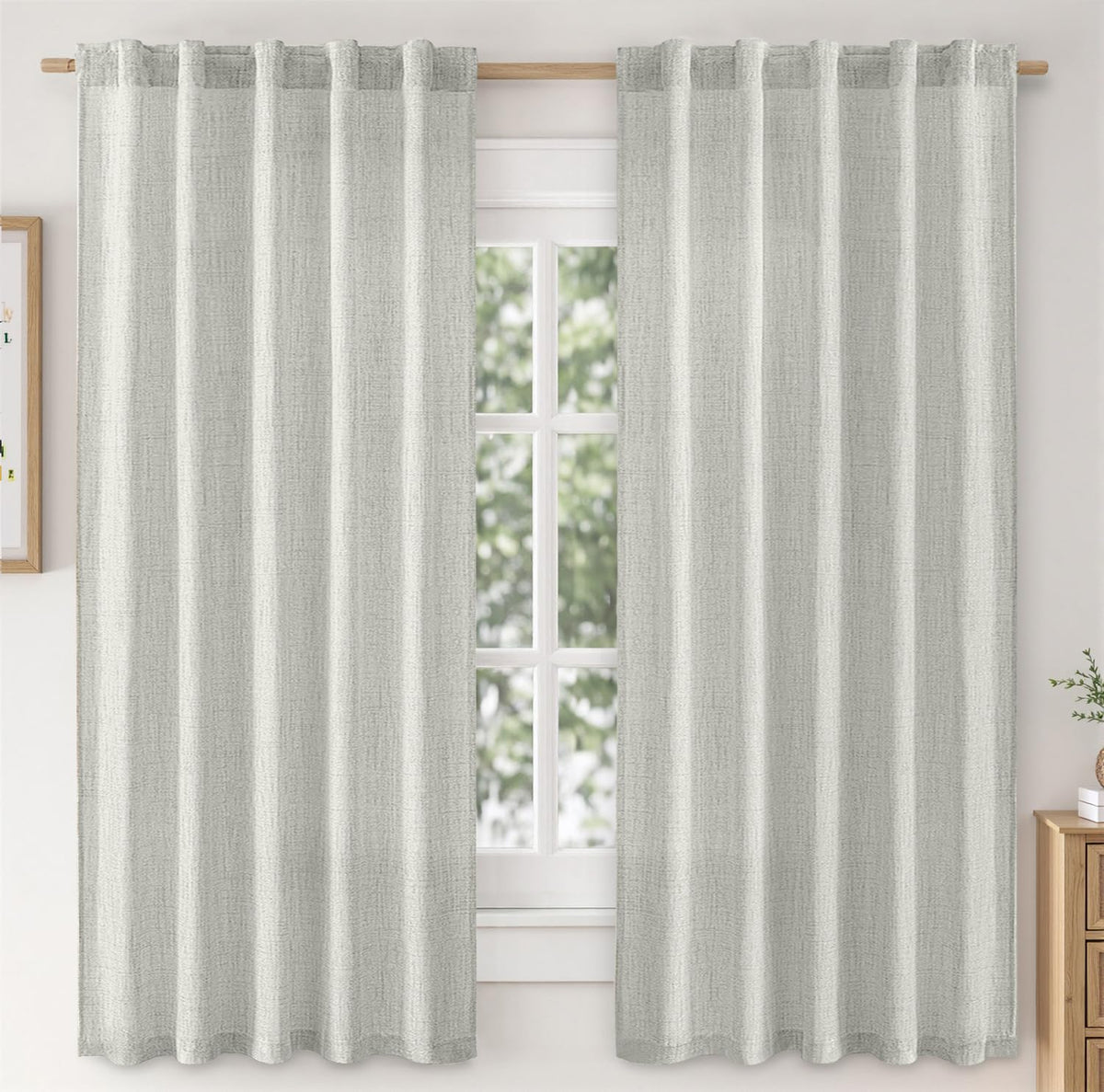 MIULEE Faux Linen Curtains 84 Inch Length 2 Panels Natural Semi Sheer Curtain with Back Tab Rod Pocket, Light Filtering Window Privacy Burlap Drapes for Living Room Bedroom 42W x 84L Linen