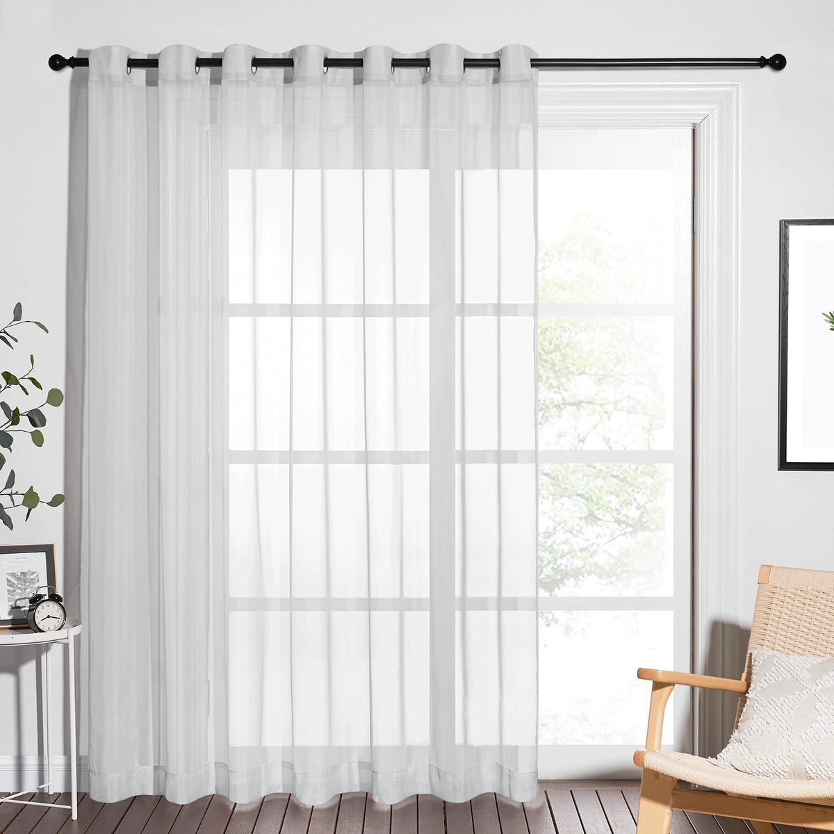 NICETOWN Living Room Window Curtain Extra Long & Wide, Grommet Casual Voile Sheer Airy Window Treatment Sweep to Floor for Sliding/French Door, Ivory, W100 x L108, 1 Panel