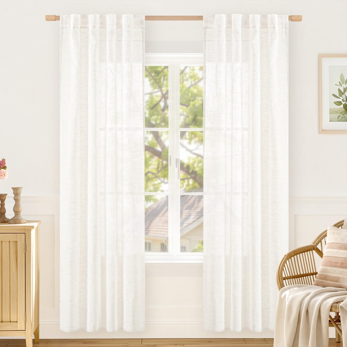LAMIT Linen Semi Sheer Curtains 84 Inches Long for Living Room 2 Panels