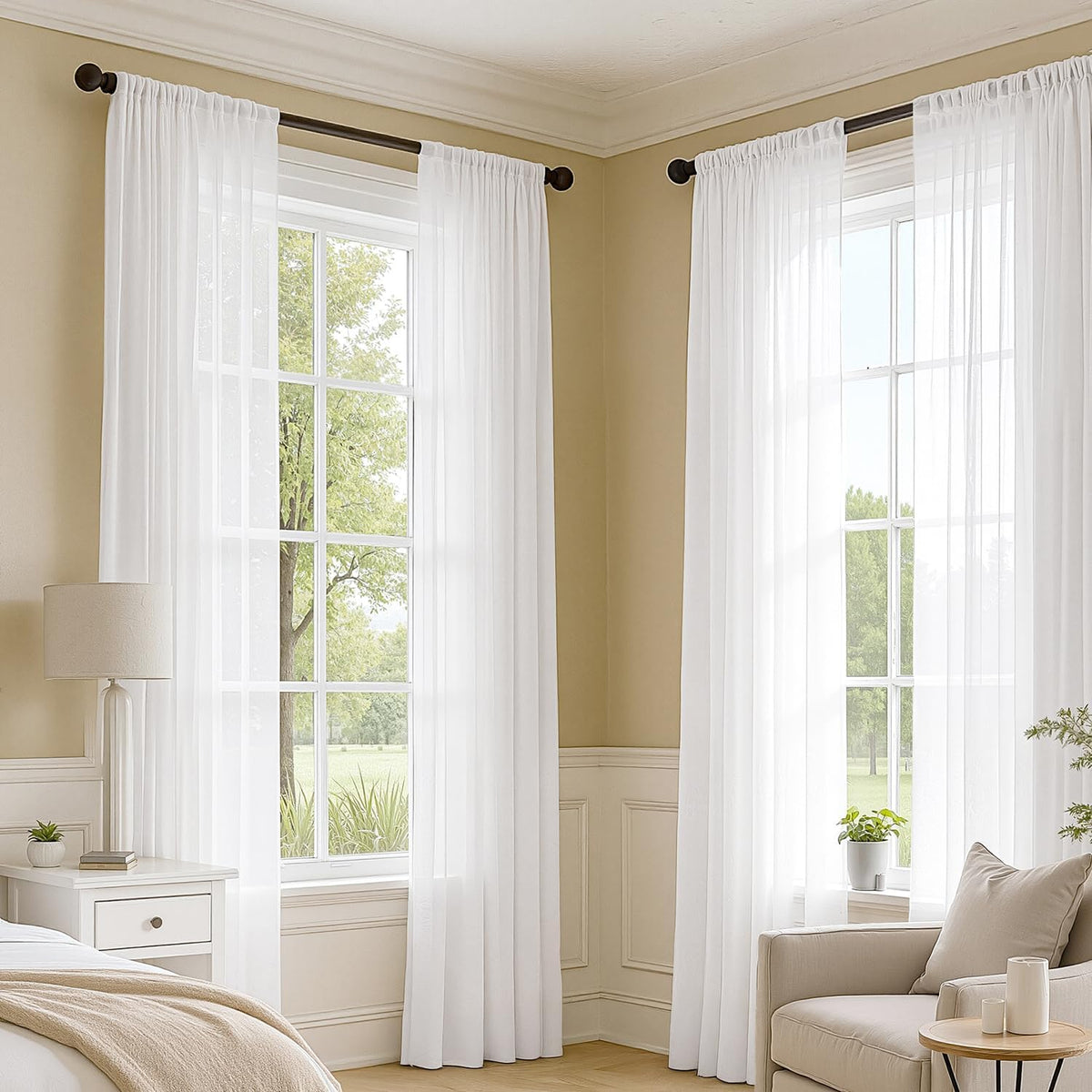 MIULEE White Sheer Curtains 84 Inches Long 4 Panels 42 x 84 Inches