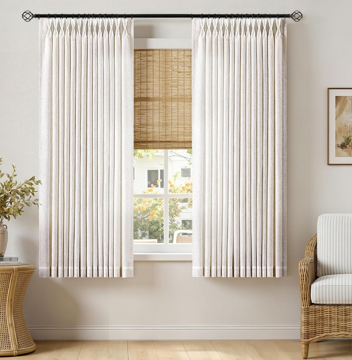 MIULEE Pinch Pleated Thick Linen Curtains 96 Inches Burlap Brown Curtains